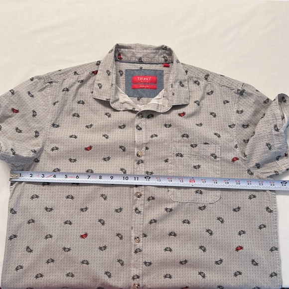 U35- Bruno Milano Modern Fit Gray Button Up Crab Pattern Shirt Size Large - Picture 4 of 10